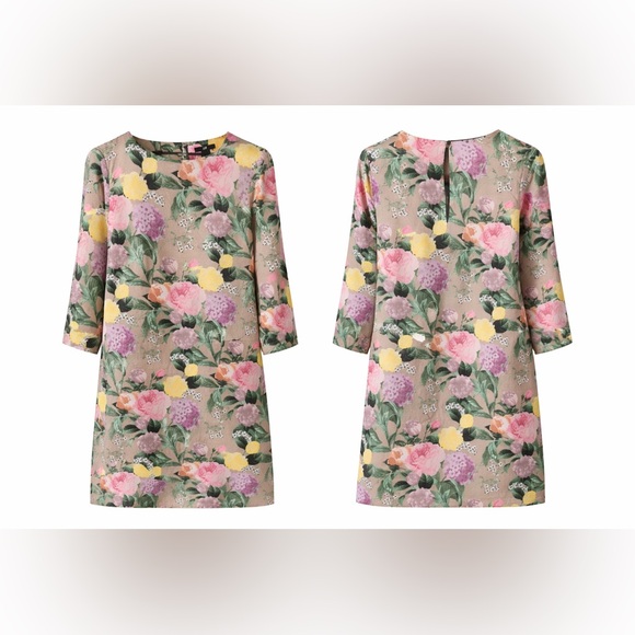 H&M Floral Rose Satin Shift Dress Size 8 Pastel Spring Easter Garden Party - Picture 3 of 10